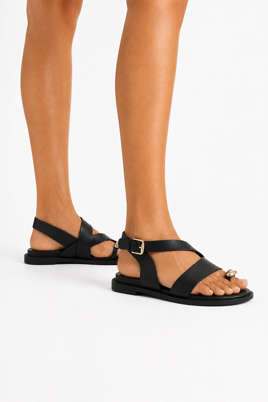 Julia Gold Pebble Detail Crossover Anklestrap Sandals In Black KIDMAN368-BLK