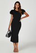 Volume Sleeve Bodycon Midi Dress In Black by FS Collection