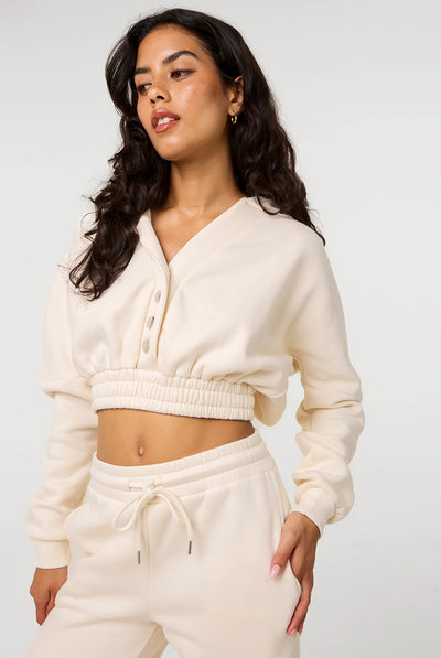 Beige - Fleece Lined Cropped Hoodie by Pink Vanilla