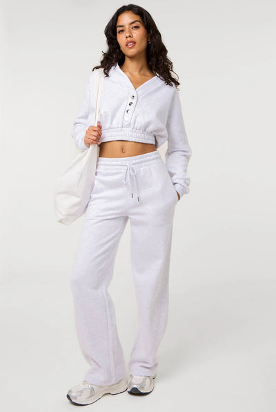 Light Grey - Fleece Lined Straight Leg Joggers by Pink Vanilla