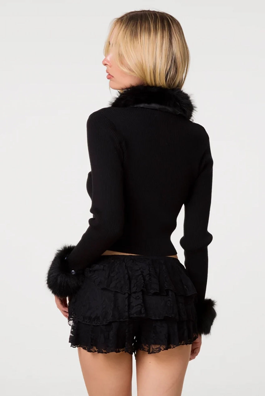 Fur Trim Zip Through Cardigan AW26008P003