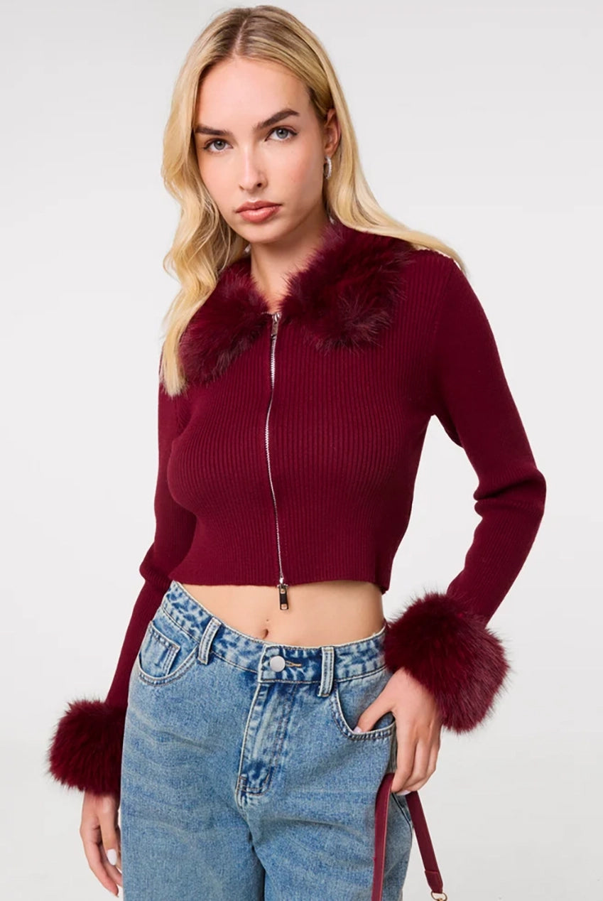 Fur Trim Zip Through Cardigan AW26008P901
