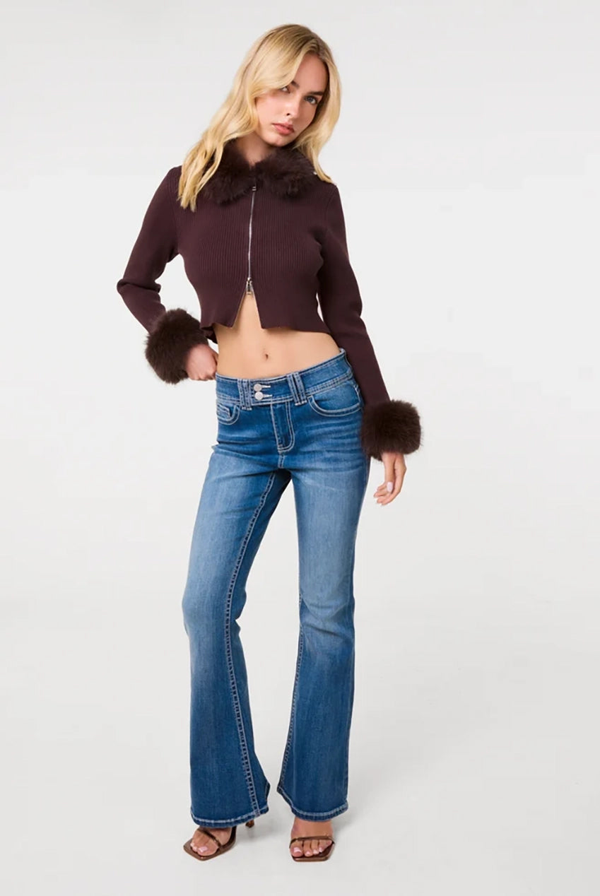 Fur Trim Zip Through Cardigan AW26008P030
