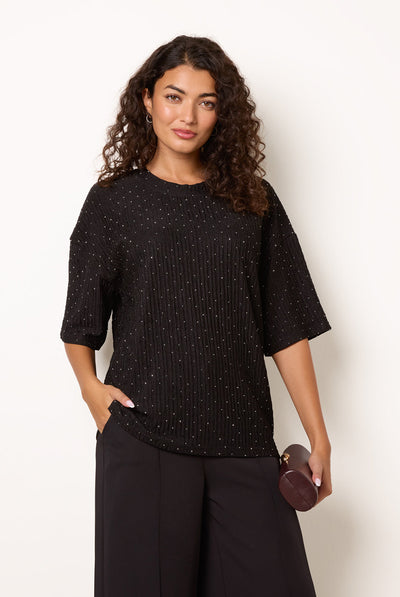 Black - Diamante Textured Top by Blue Vanilla