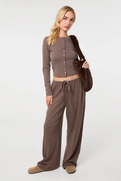 Mocha - Ribbed Drawstring Joggers by Pink Vanilla