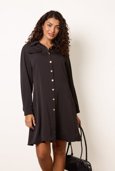 Black - Crepe Fit & Flare Mini Dress by Blue Vanilla