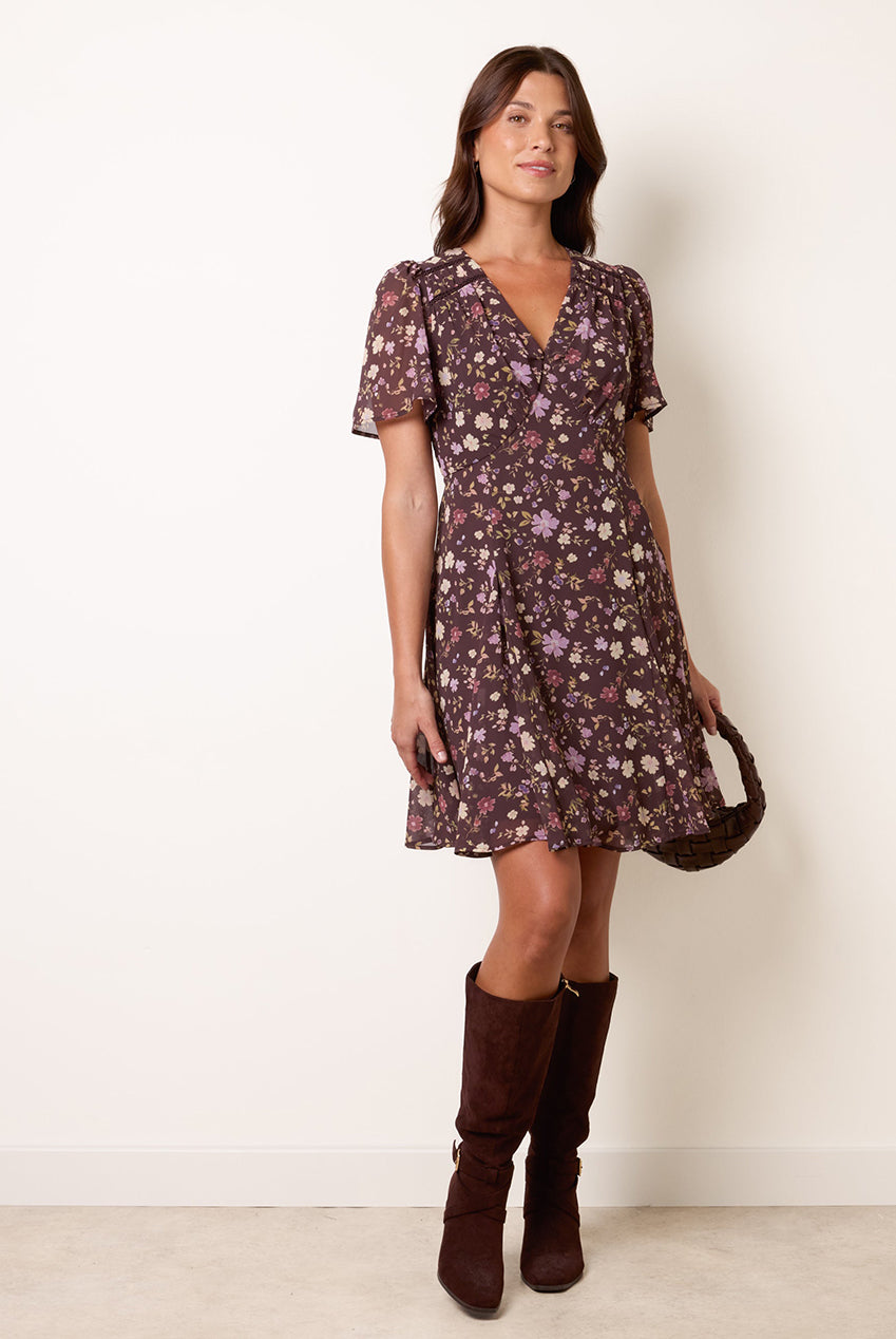V Neck Floral Mini Dress AW26068B030