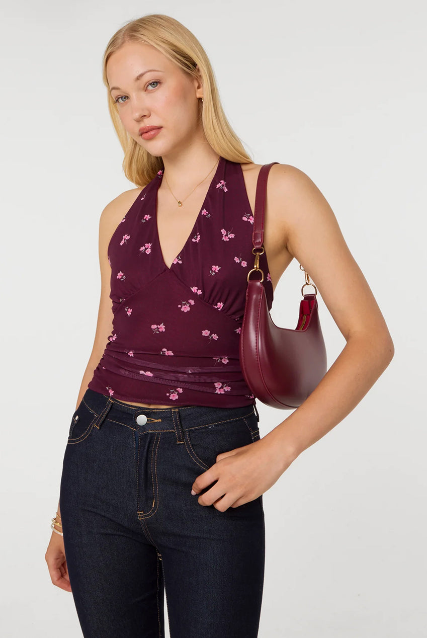 Floral Polka Dot Mesh Halter Top AW26104P090