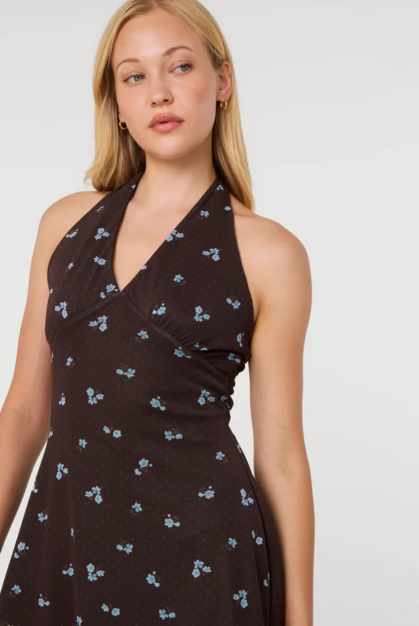 Floral Polka Dot Mesh Halter Dress AW26105P030