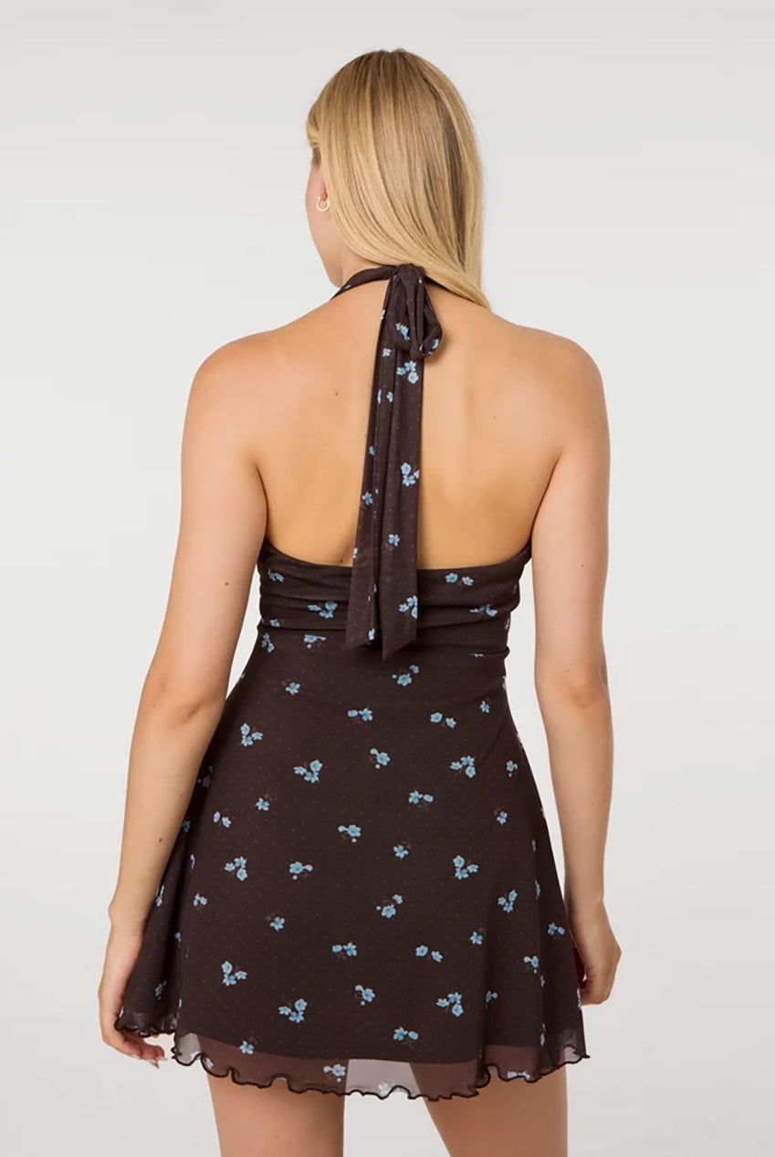 Floral Polka Dot Mesh Halter Dress AW26105P030
