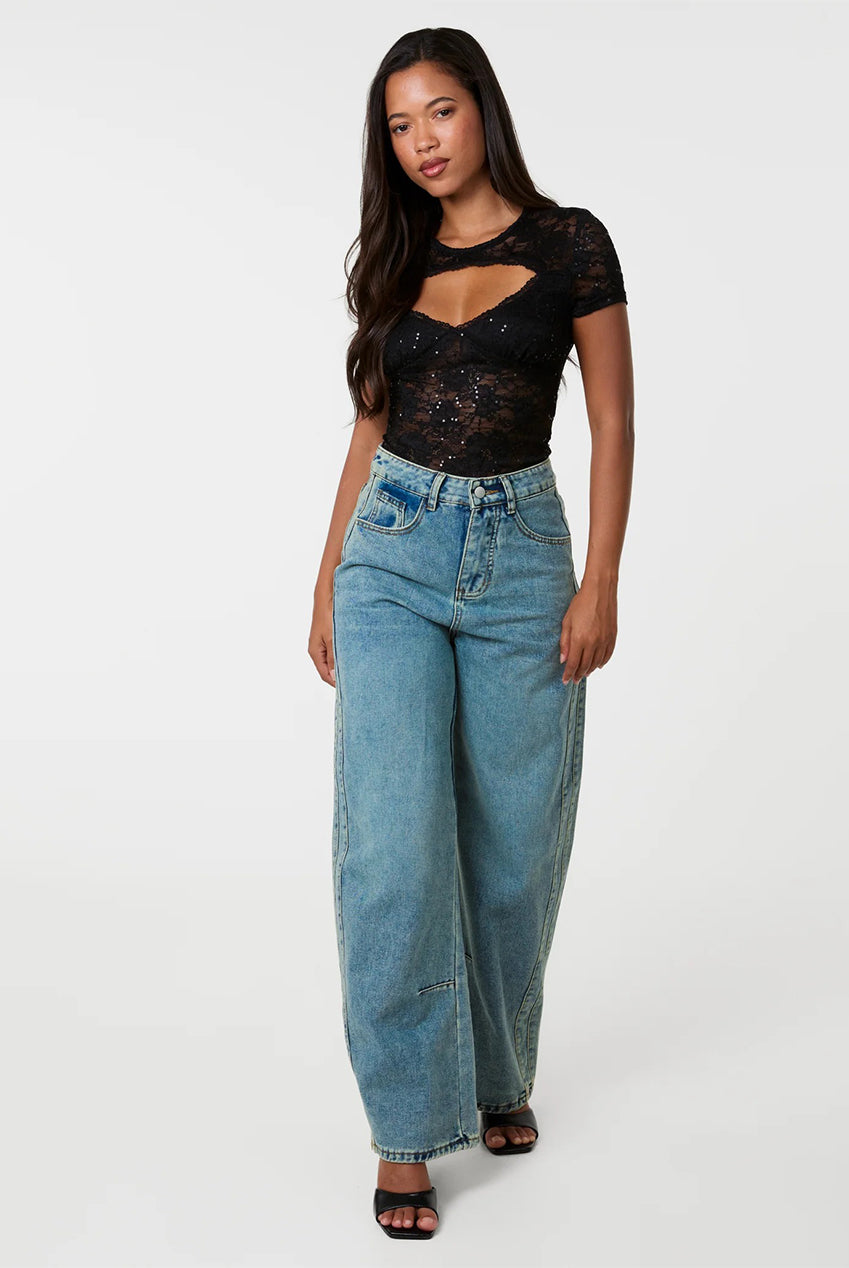 Sequin Lace Cutout Tee AW26138P003
