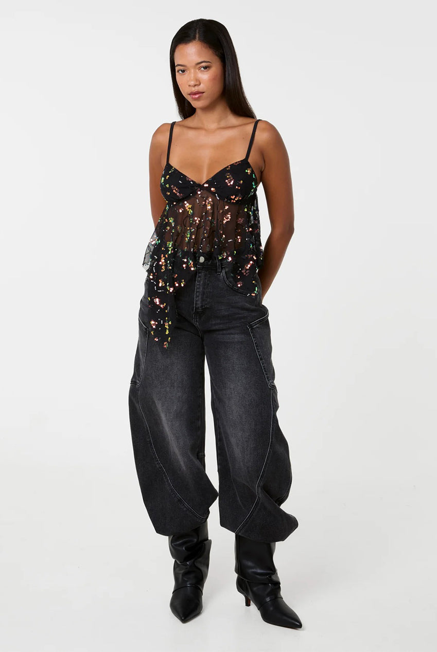 Hanky Mesh Sequin Babydoll Top AW26140P003