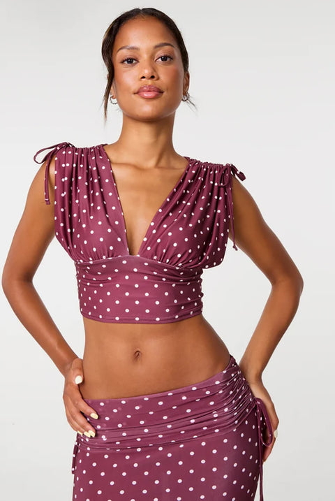 Polka Dot Ruched Shoulder Top by Pink Vanilla