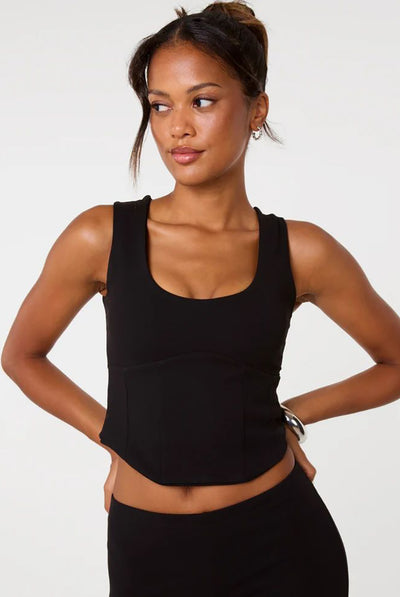 Black - Ponte Corset Detail Top by Pink Vanilla