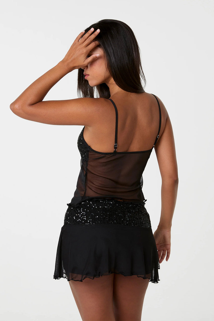 Sequin Trim Mesh Top AW26156P003
