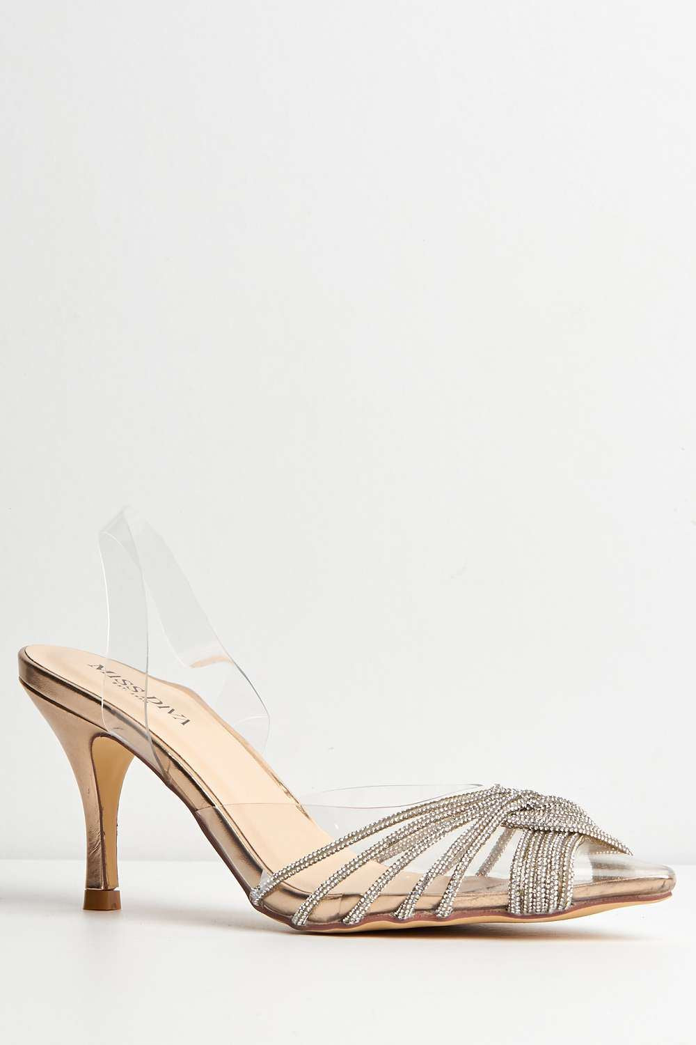 Liz Diamante Embellished Sling Back Perspex Court Shoes In Rose Gold DOVER2-RGOL