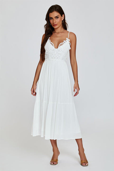 Lace Top Maxi Dress In White by FS Collection