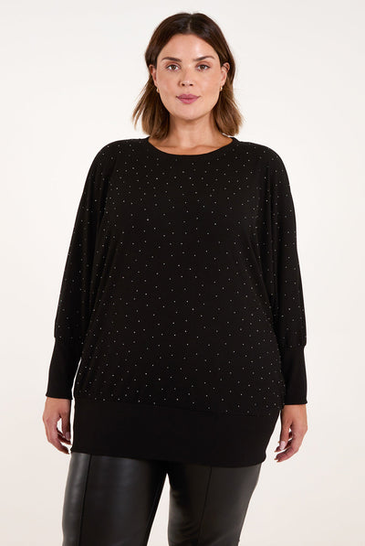 Black - Curve Diamante Batwing Top by Blue Vanilla