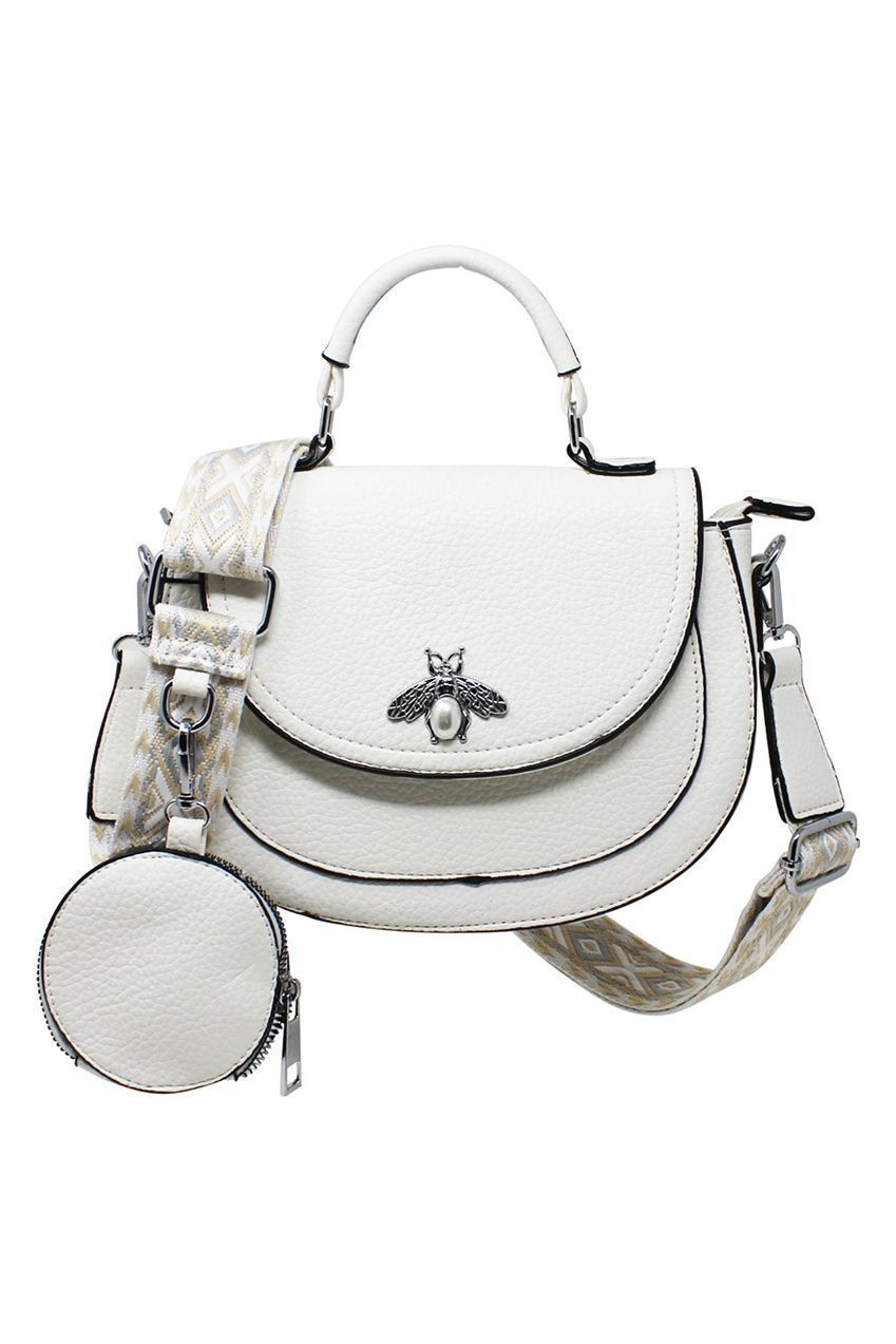 Bee Embellishment Crossbody Bag In White HB340507