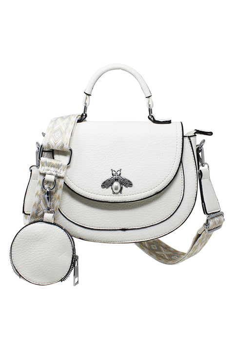 Bee Embellishment Crossbody Bag In White by SVNX