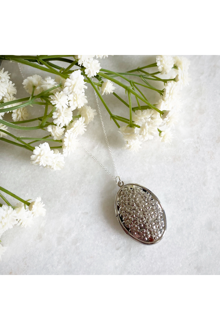 Blossom Flower Oval Locket - Silver BFLOC001