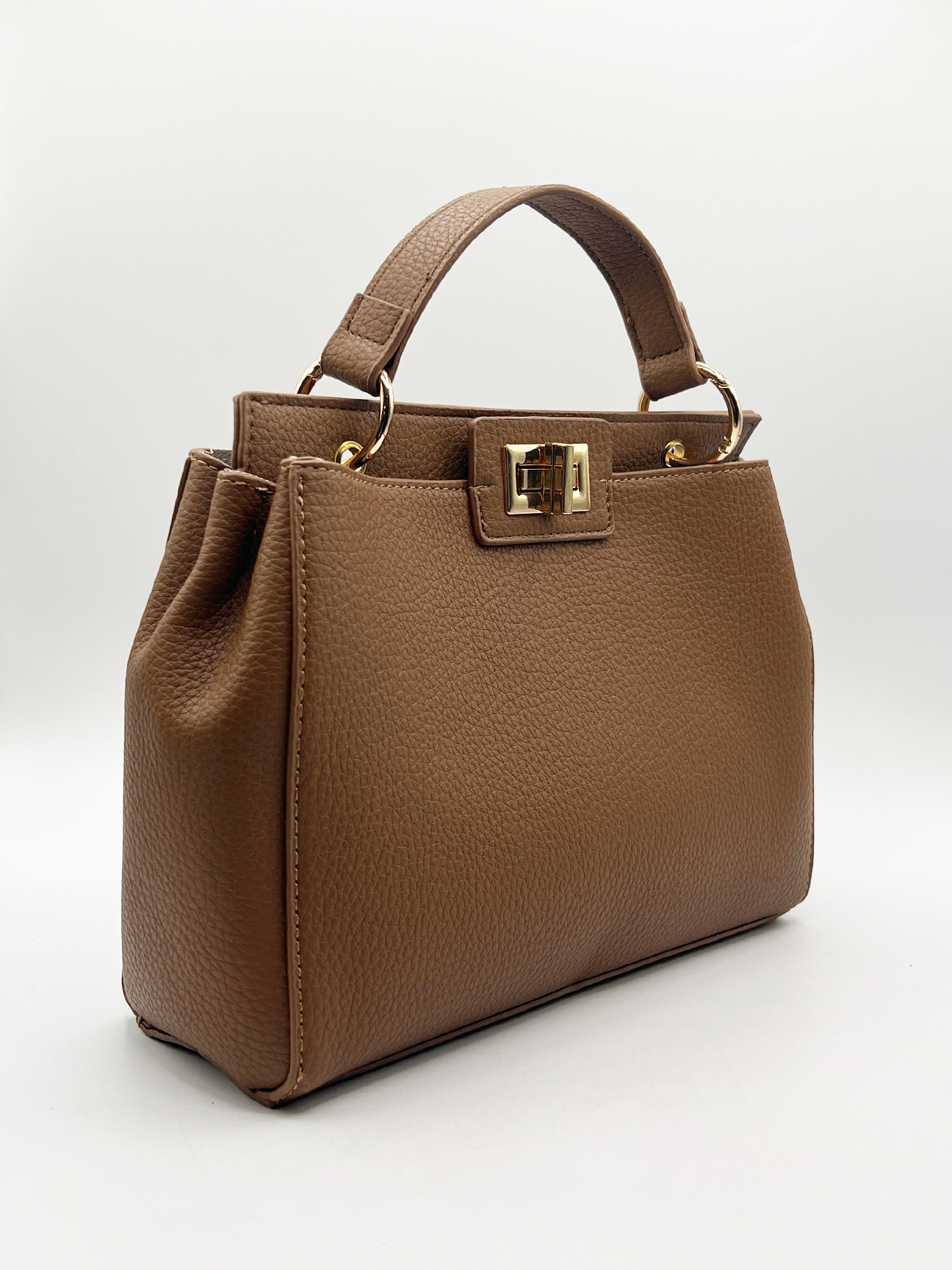 Brown Faux Leather Handbag With Gold Trim HB324606