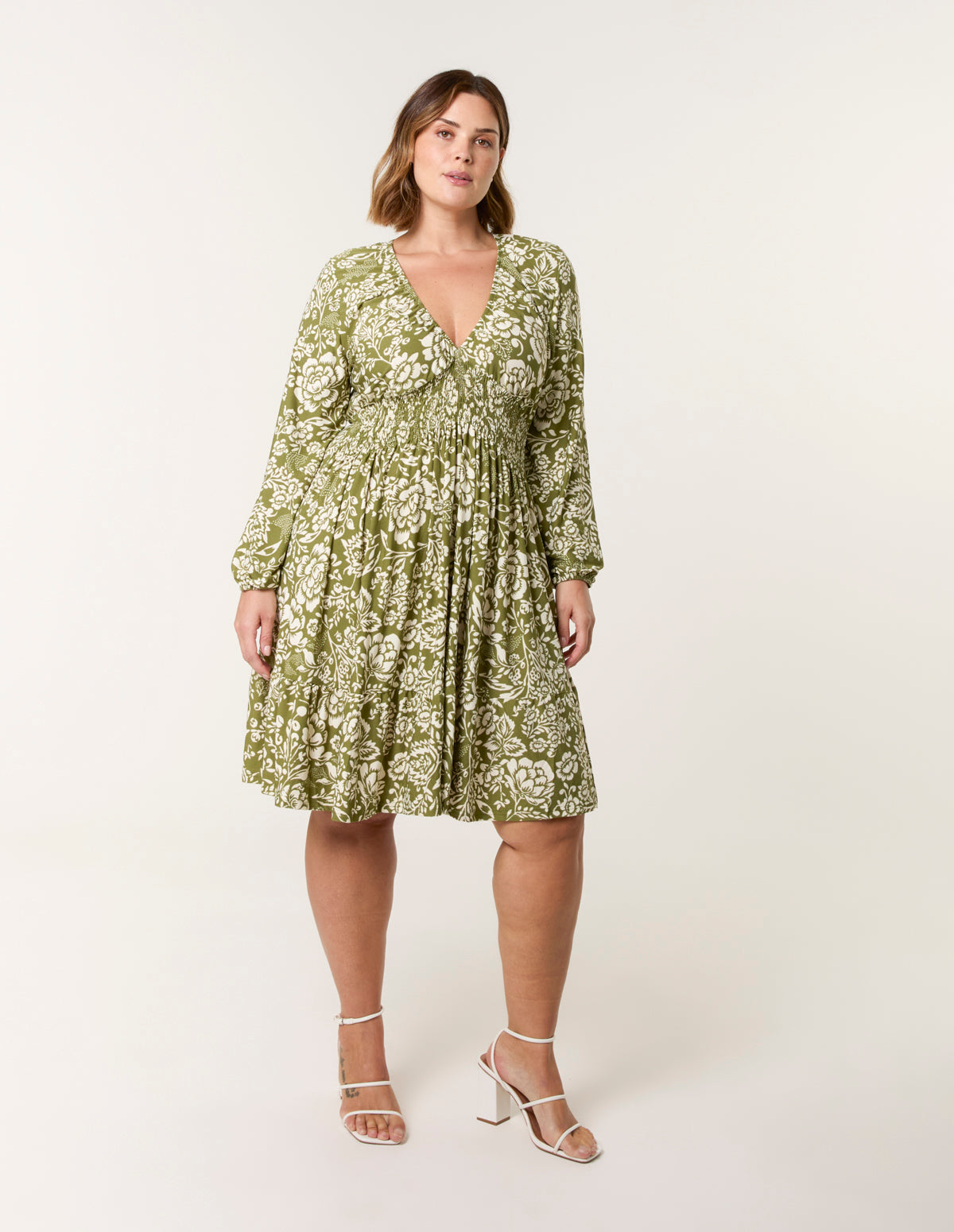 Curve Shirred Neck Elastic Mini Dress BC5101056