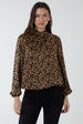 High Neck Leopard Print Satin Blouson Top by Blue Vanilla
