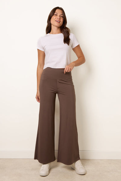 Chocolate - Wide Leg Soft Touch Trousers With Stretch by Blue Vanilla