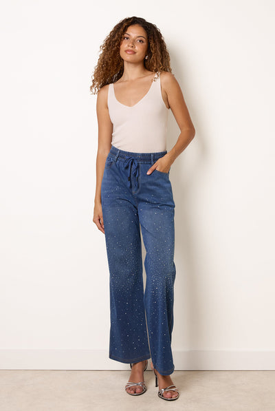 Denim Blue - Diamante Splash Jeans by Blue Vanilla