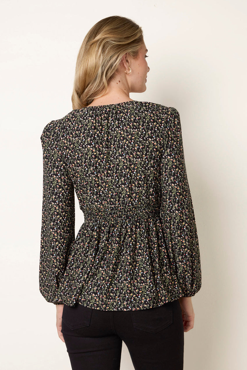 V Neck Button Front Peplum Top BV261404091