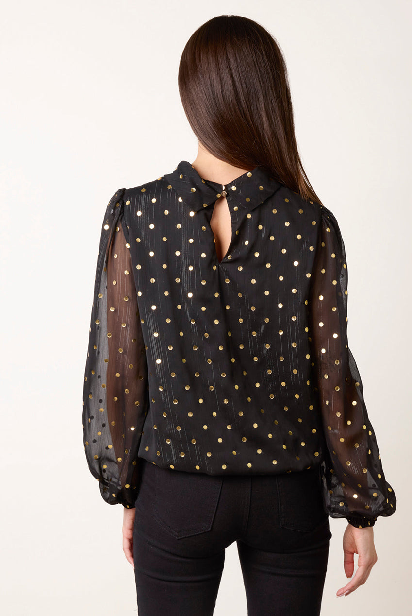 Metallic Polka Dot Puff Ball Blouse BV261416003