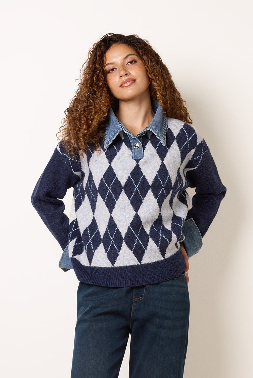 Argyle Knit Polo Jumper BV261541008