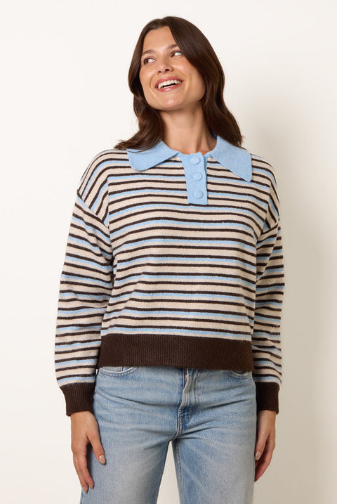 Stripe Knit Polo Jumper by Blue Vanilla