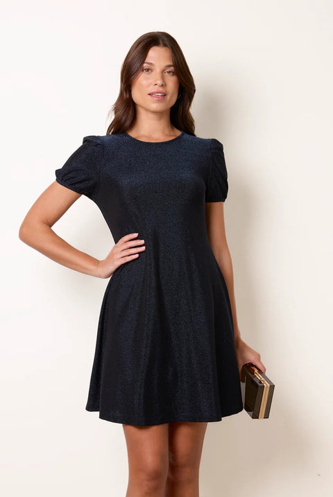 Metallic Puff Sleeve Swing Dress by Blue Vanilla