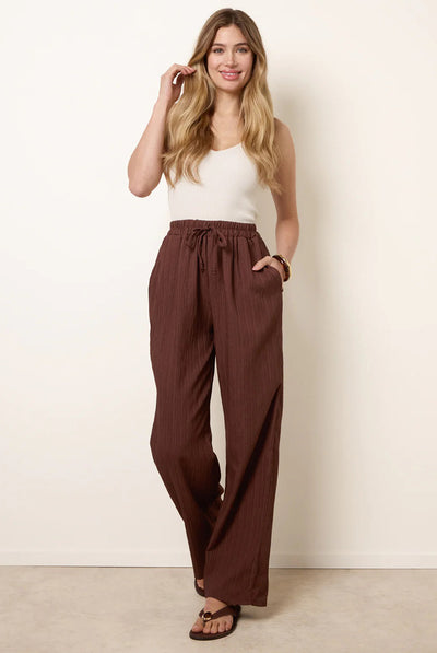 Chocolate - Drawstring Wide Leg Trousers by Blue Vanilla