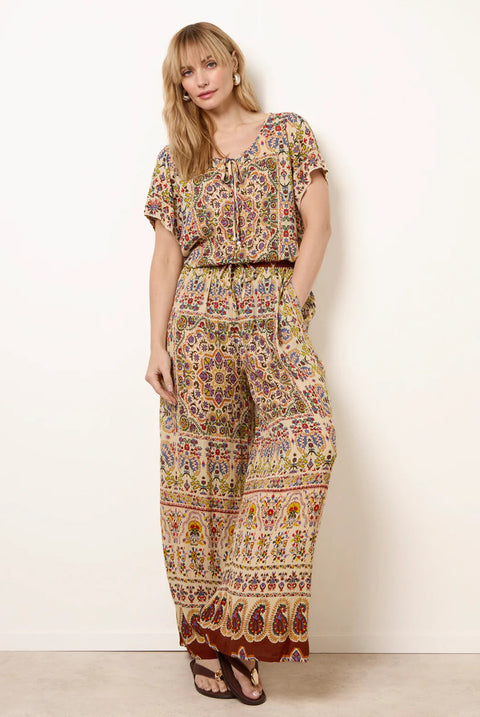 Printed Shirred Waist Trousers by Blue Vanilla