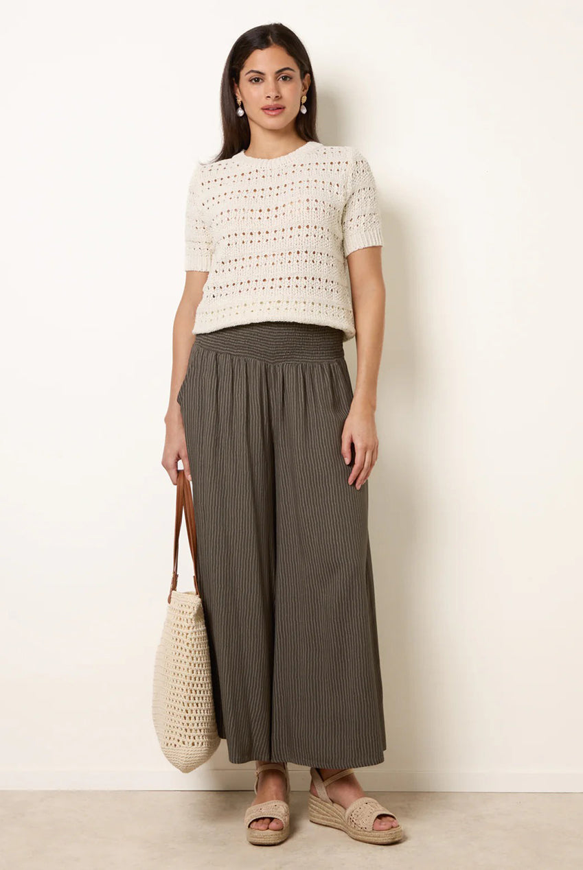 Wide Leg Shirred Waist Wavy Trousers BV269237056