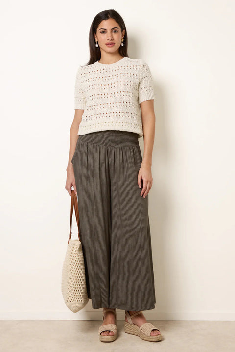 Wide Leg Shirred Waist Wavy Trousers by Blue Vanilla