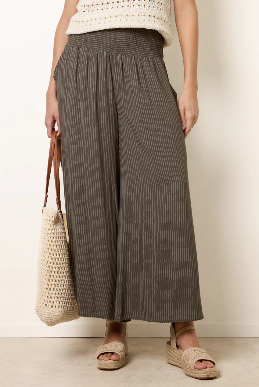 Wide Leg Shirred Waist Wavy Trousers BV269237056