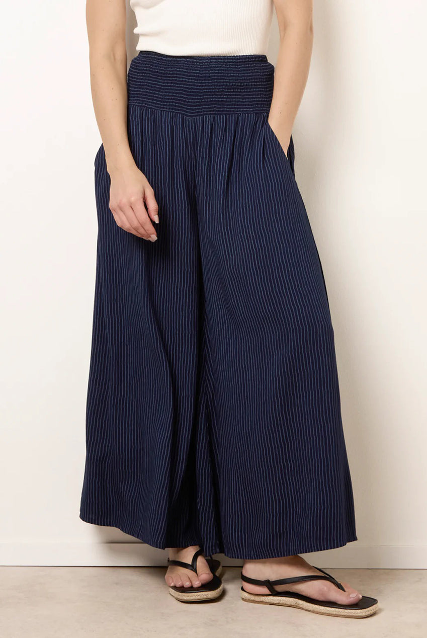 Wide Leg Shirred Waist Wavy Trousers BV269237008