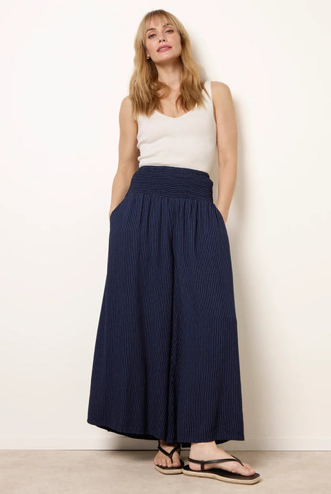Wide Leg Shirred Waist Wavy Trousers by Blue Vanilla