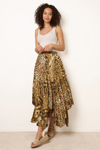 Animal Print - Animal Asymmetric Midi Skirt by Blue Vanilla