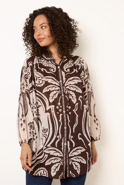 Chocolate - Tropical Metallic Oversized Shirt by Blue Vanilla