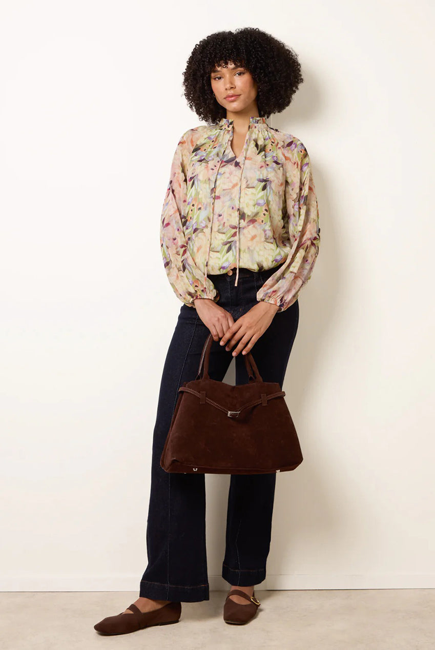 Watercolour Floral Printed Tie Front Blouse BV269404023