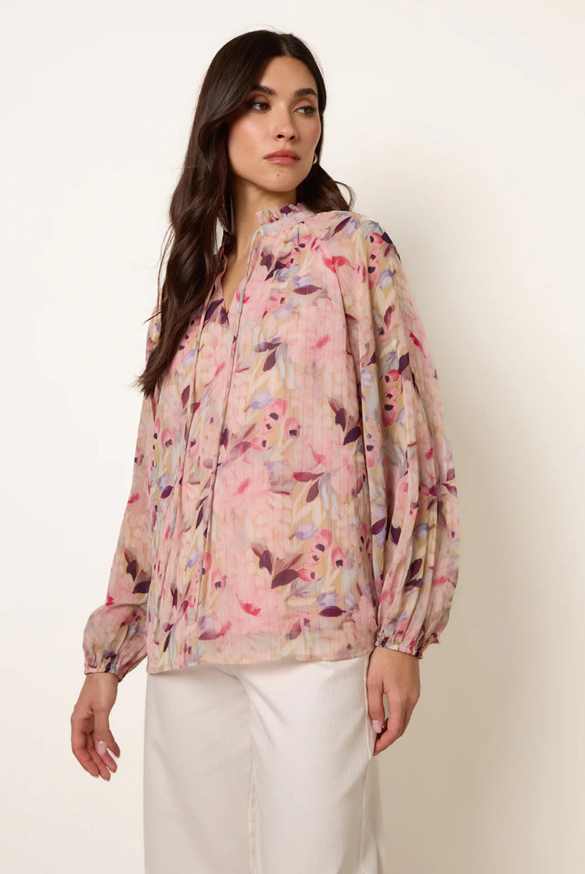 Watercolour Floral Printed Tie Front Blouse BV269404020
