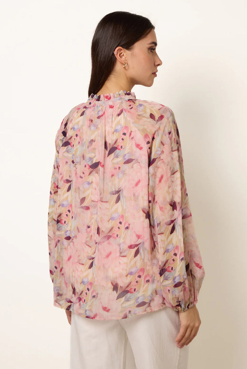 Watercolour Floral Printed Tie Front Blouse BV269404020