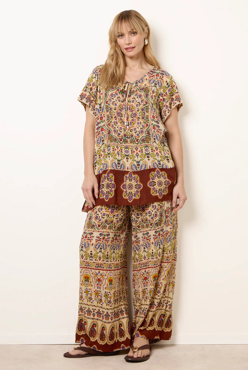 Paisley Print Embellished Tie Front Top BV269416063