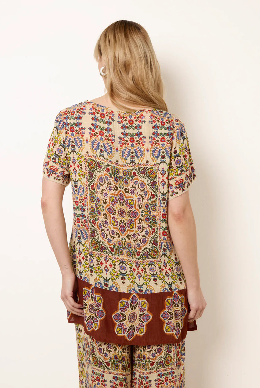 Paisley Print Embellished Tie Front Top BV269416063