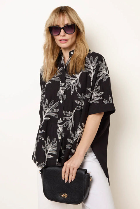 Embroidered Front Oversized Shirt by Blue Vanilla